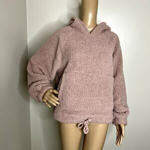American Eagle Blush Pink Fuzzy Teddy Hoodie Sweatshirt